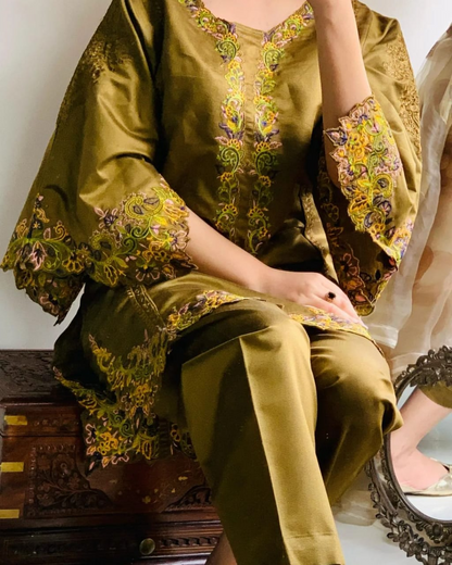 Cut Work Khadi Net 2-Piece Suit