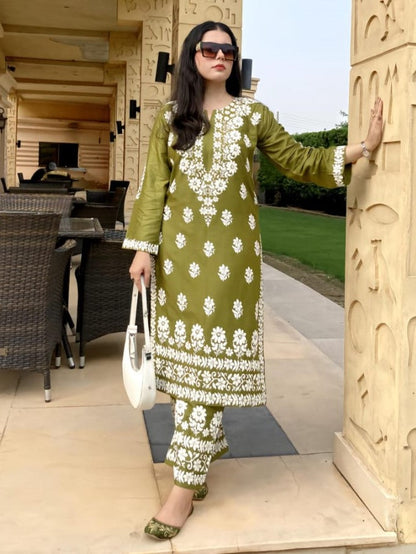 Indian Chikan Kari (Embossed Printed) 2Pc