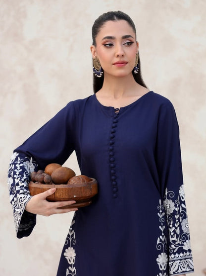 Noor-e-Nazakat LONG LENGTH (Navy & White) - Embroidered Dress