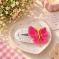 Handmade pink crochet butterfly hair clip