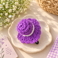 Purple handmade crochet flower hair clip 